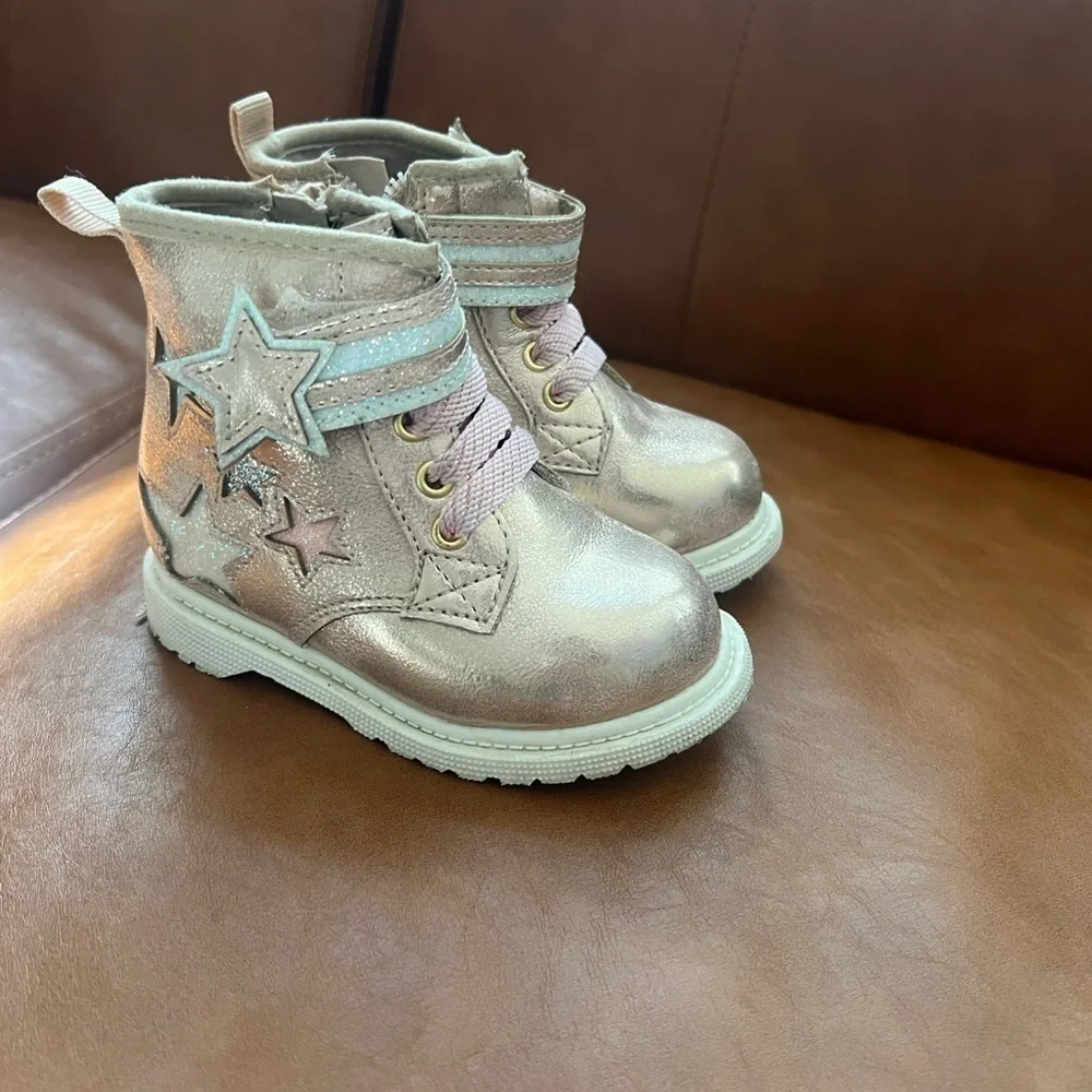 Wonder Nation Baby Toddler Girls Star Combat Boots Size 5 Pink Multicolor